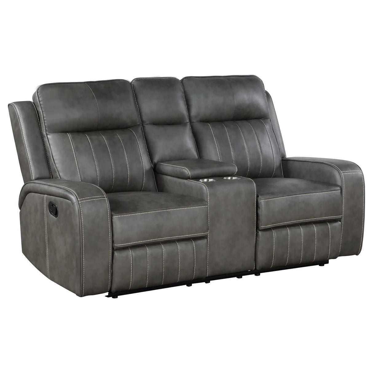 Grey Upholstered Manual Reclining Loveseat With Console - Omega Lifestyles
