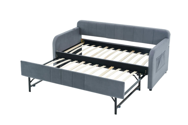 Twin Velvet Upholstered Daybed Frame With Trundle - Omega Lifestyles