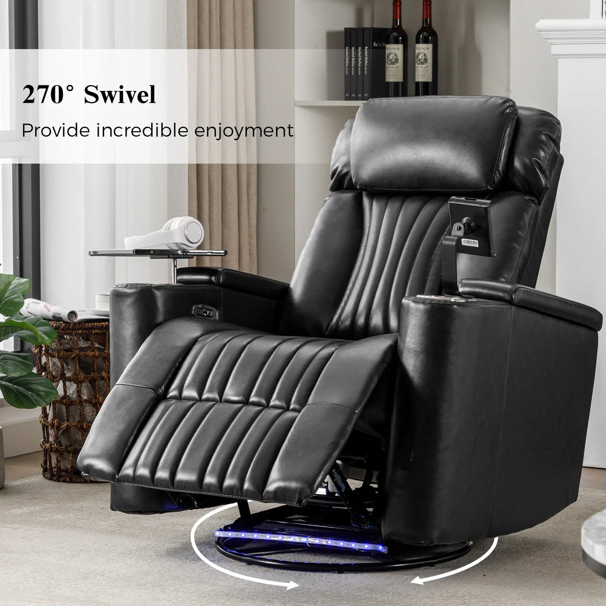 Power Swivel PU Leather Recliner Chair With Tray Table - Omega Lifestyles