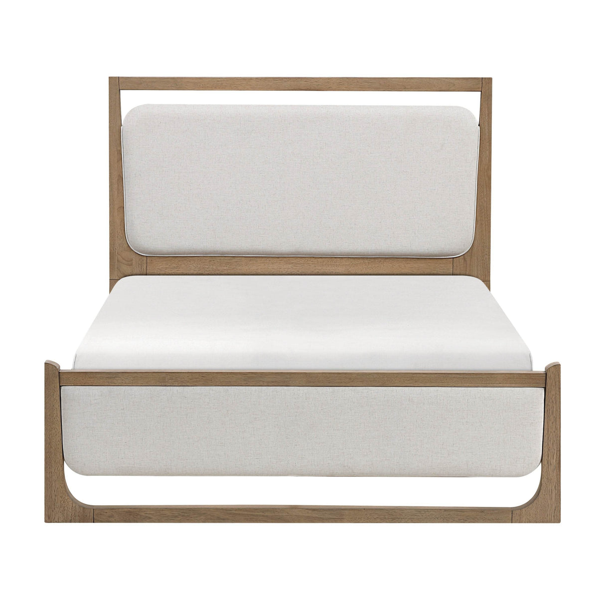 Contemporary Light Brown Wood Upholstered LED Bed Frame - Omega Lifestyles