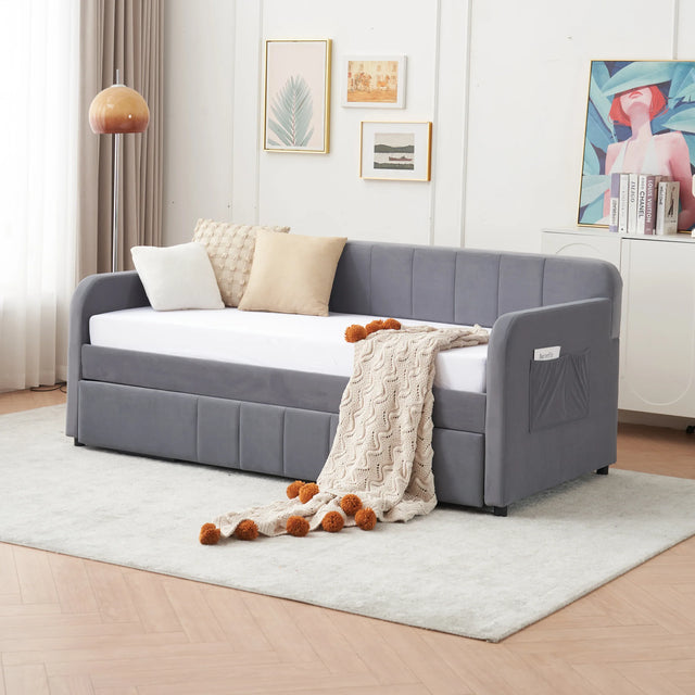 Twin Velvet Upholstered Daybed Frame With Trundle - Omega Lifestyles