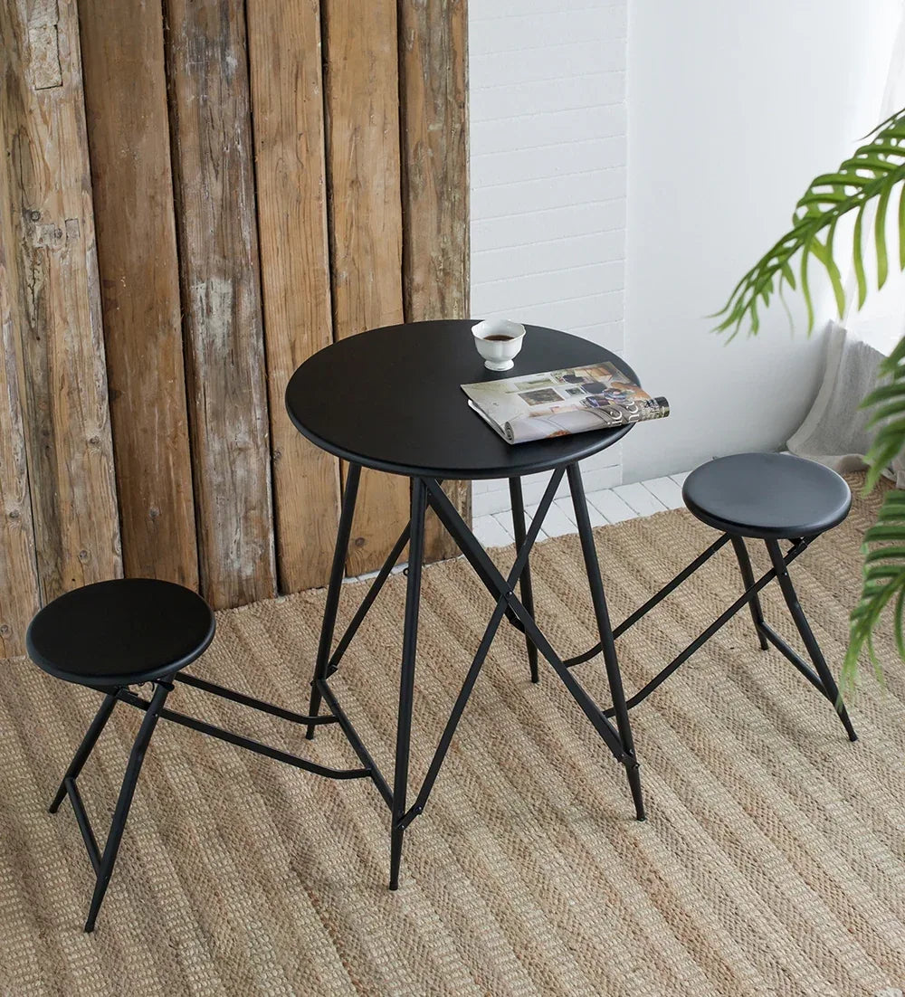 Industrial Black Iron Stowable Side Table With Seating Set - Omega Lifestyles