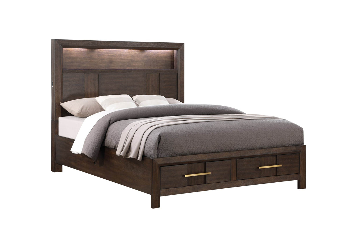 Modern Full Wood Bed Frame With LED Headboard