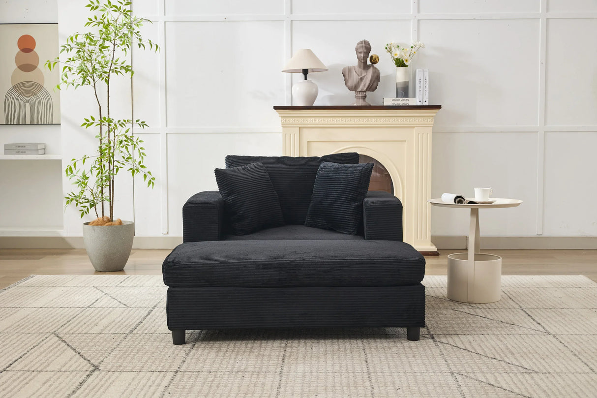 Corduroy Chaise Lounge Chair With Removable Ottoman - Omega Lifestyles