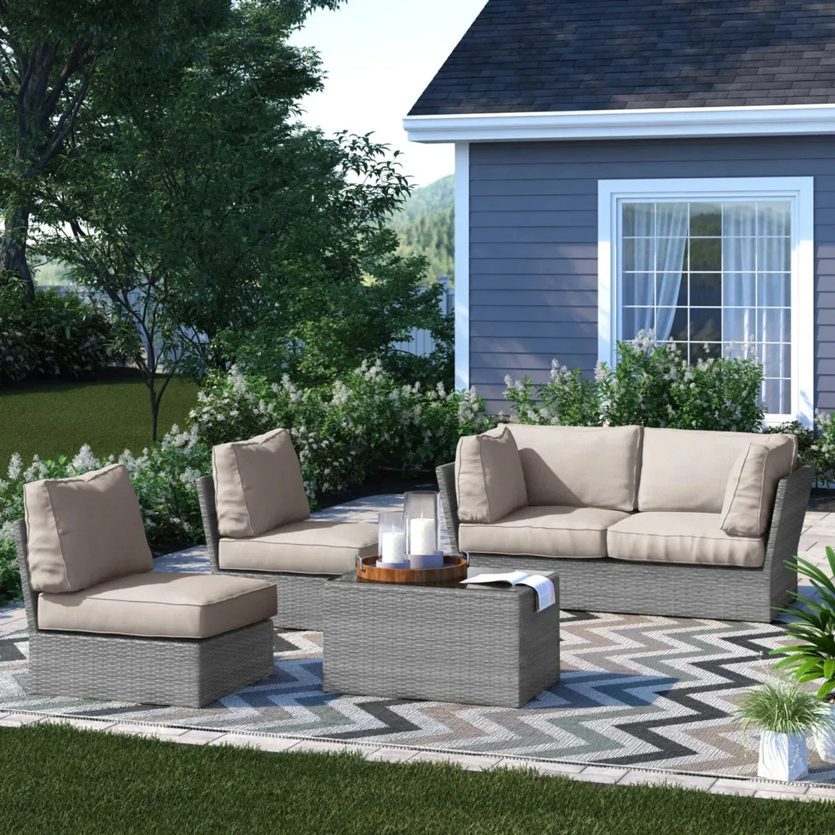 Modular 5-Piece Weather-Resistant Wicker Patio Seating Set - Omega Lifestyles