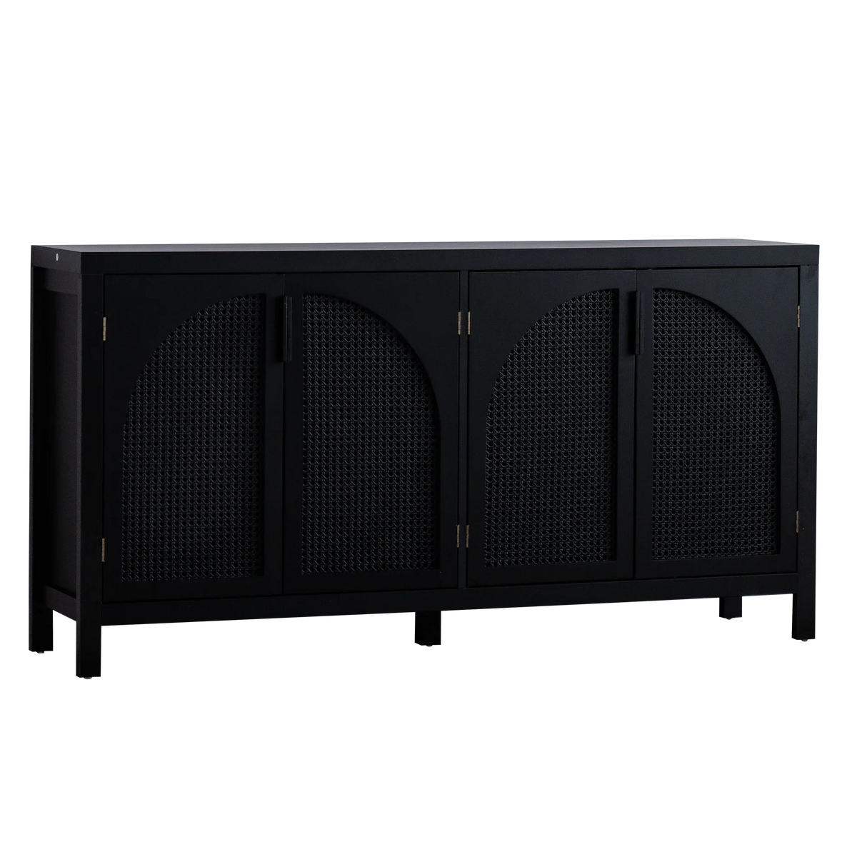 Modern Black MDF Rattan Storage Sideboard Cabinet - Omega Lifestyles
