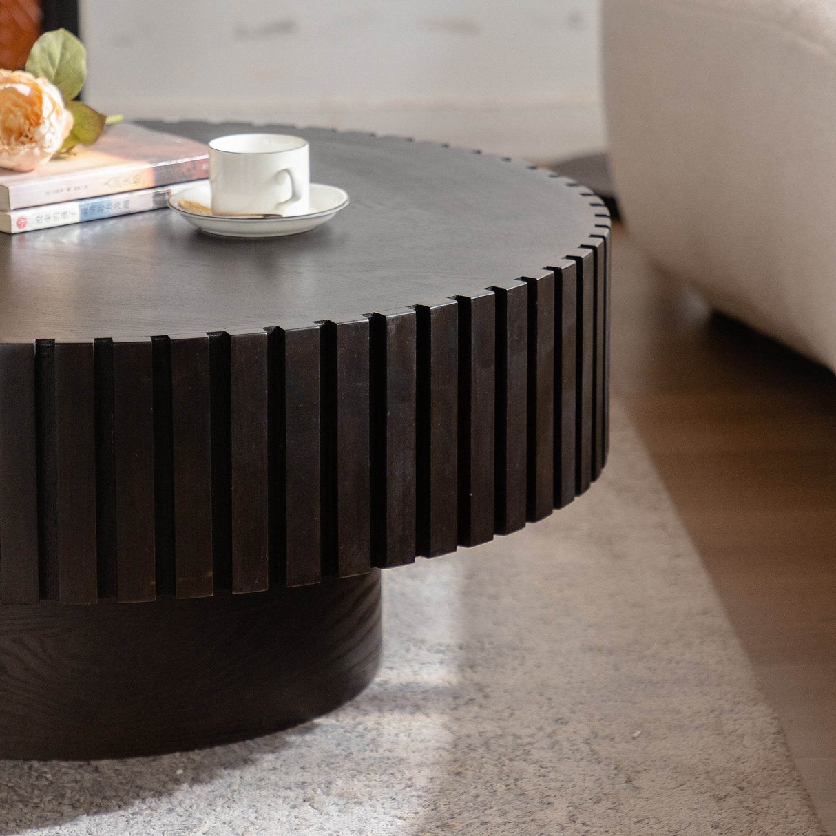 Modern Handcrafted Round Pedestal Walnut Coffee Table - Sleep Galleria