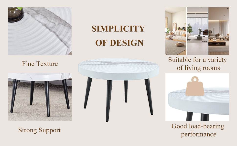 White Marble Pattern Round MDF Metal Coffee Table - Sleep Galleria