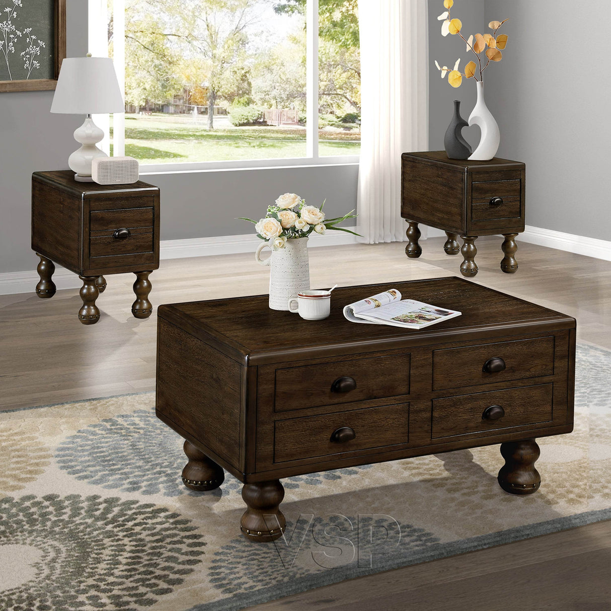 3-Piece Solid Wood Coffee Table And End Tables Set - Sleep Galleria