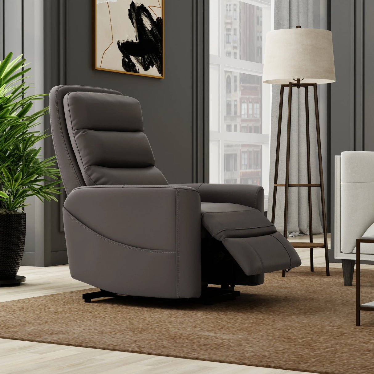 Grey Faux Leather Power Lift Recliner Chair With USB Charging - Omega Lifestyles