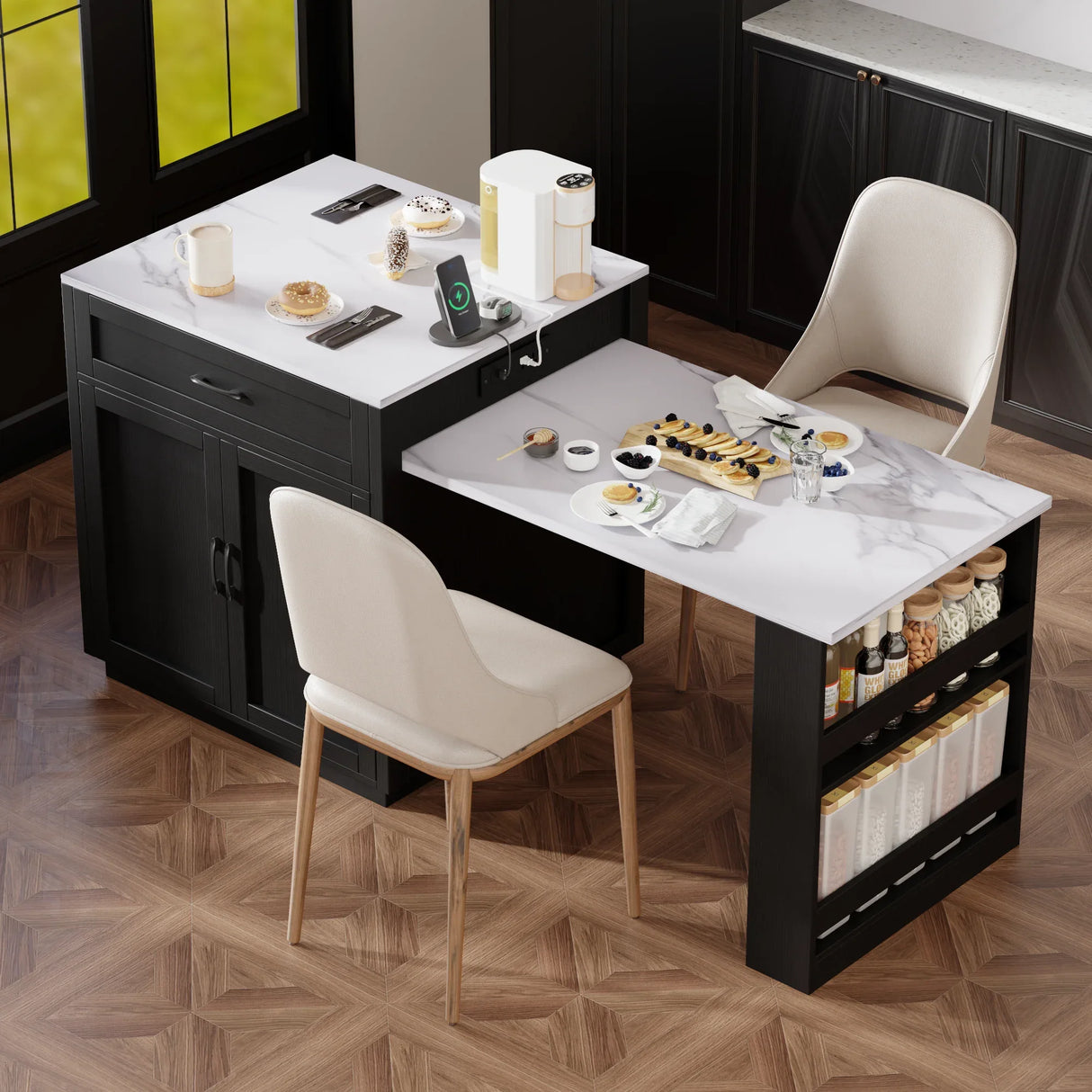 Extendable Kitchen Island With Dining Table And Storage - Omega Lifestyles