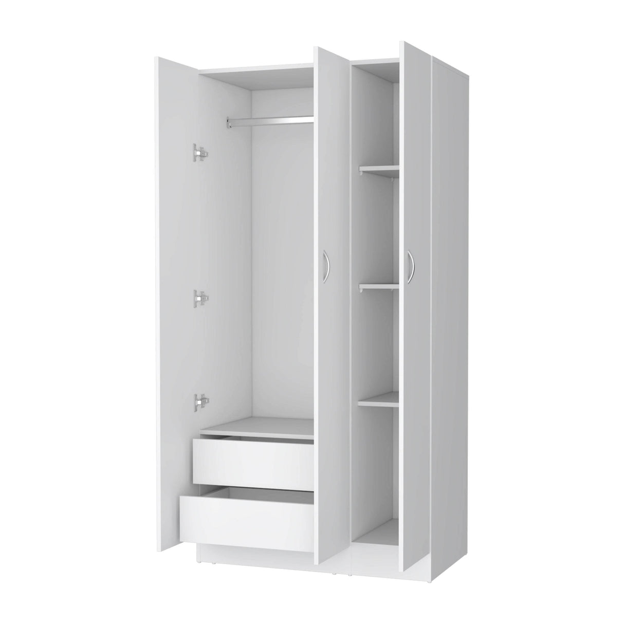 White Engineered Wood Three-Door Wardrobe With Drawers - Omega Lifestyles