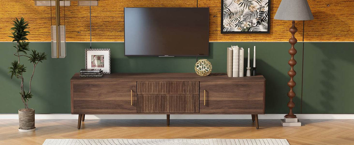 Mid Century Modern Walnut Wood TV Stand With Storage - Sleep Galleria