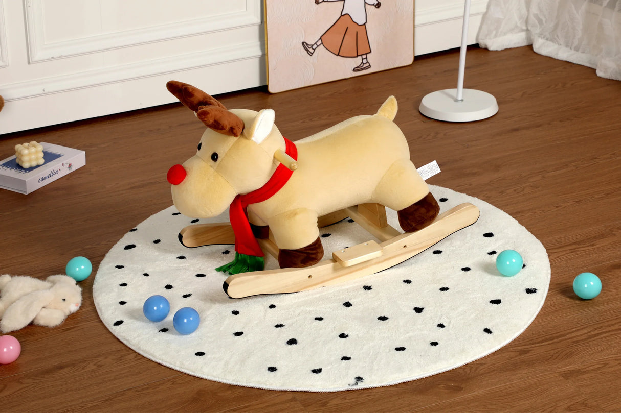 Soft Plush Fabric Kids Ride-On Rocking Horse Toy - Omega Lifestyles