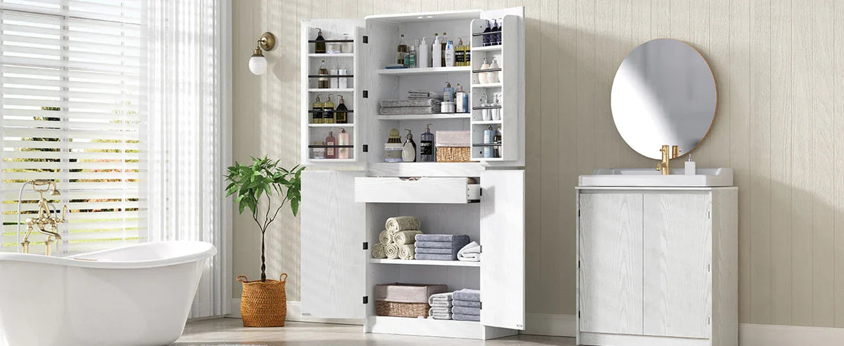 Modern Curved Design Kitchen Pantry Cabinet With Drawer - Omega Lifestyles