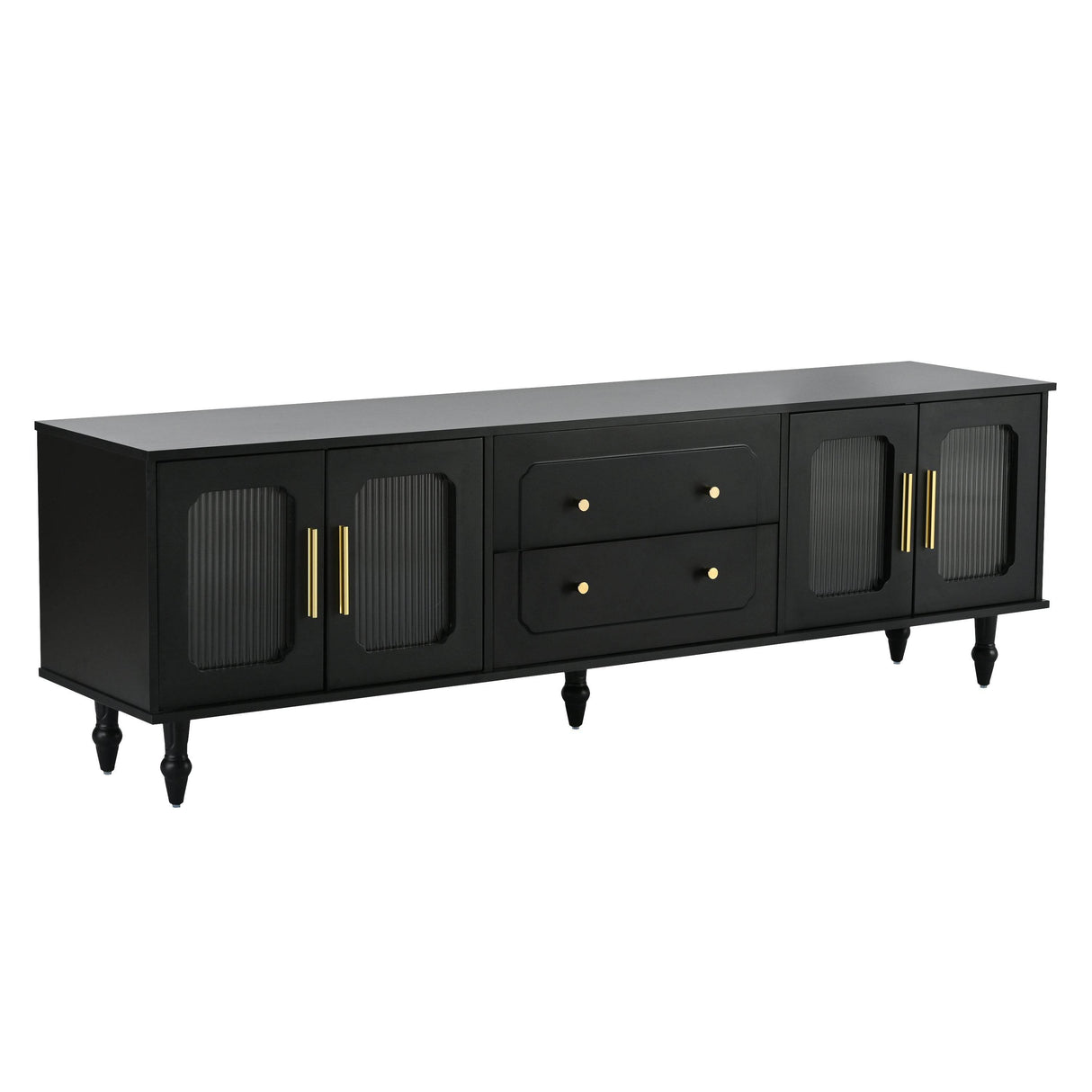 Retro Vintage Black TV Stand With Fluted Glass Doors - Sleep Galleria