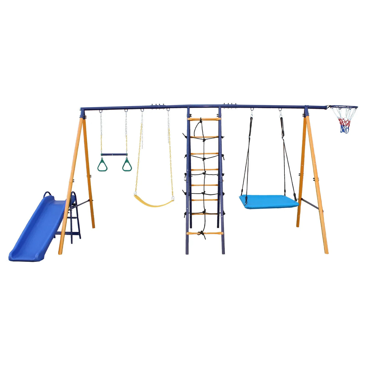 7-in-1 Heavy-Duty Metal Kids Backyard Swing Set - Omega Lifestyles
