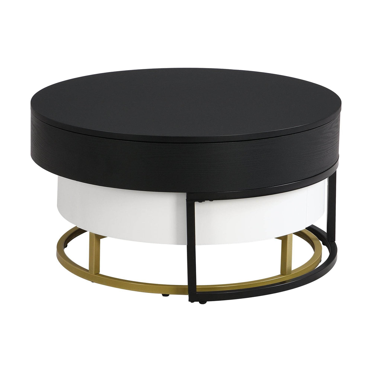 Modern Round Lift-Top Nesting Coffee Tables With Drawers - Sleep Galleria