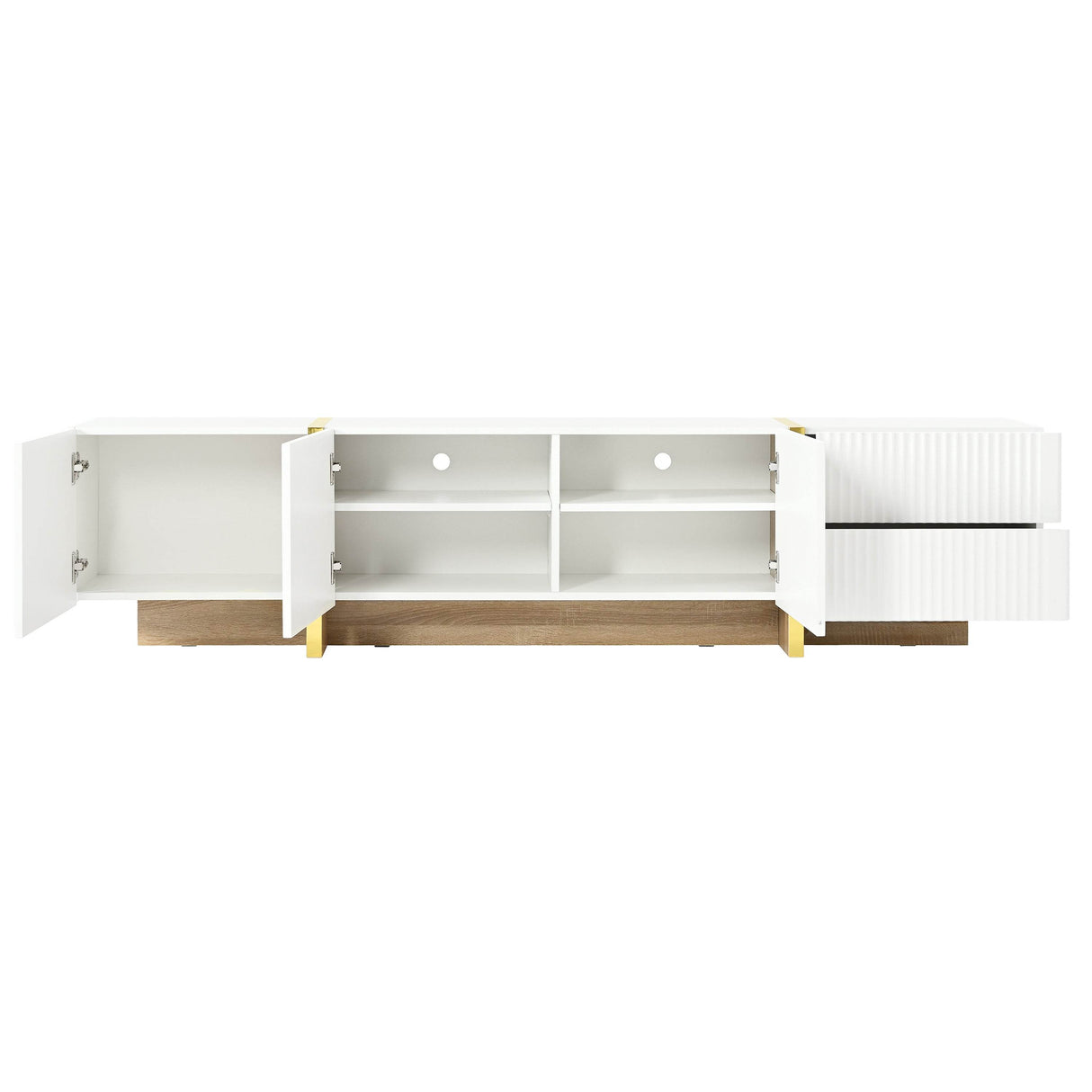 Luxury Fluted White And Gold Wood Grain TV Stand - Sleep Galleria