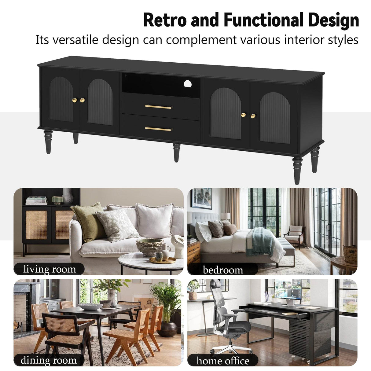 Retro Black MDF TV Stand With Drawers And Cabinets - Sleep Galleria