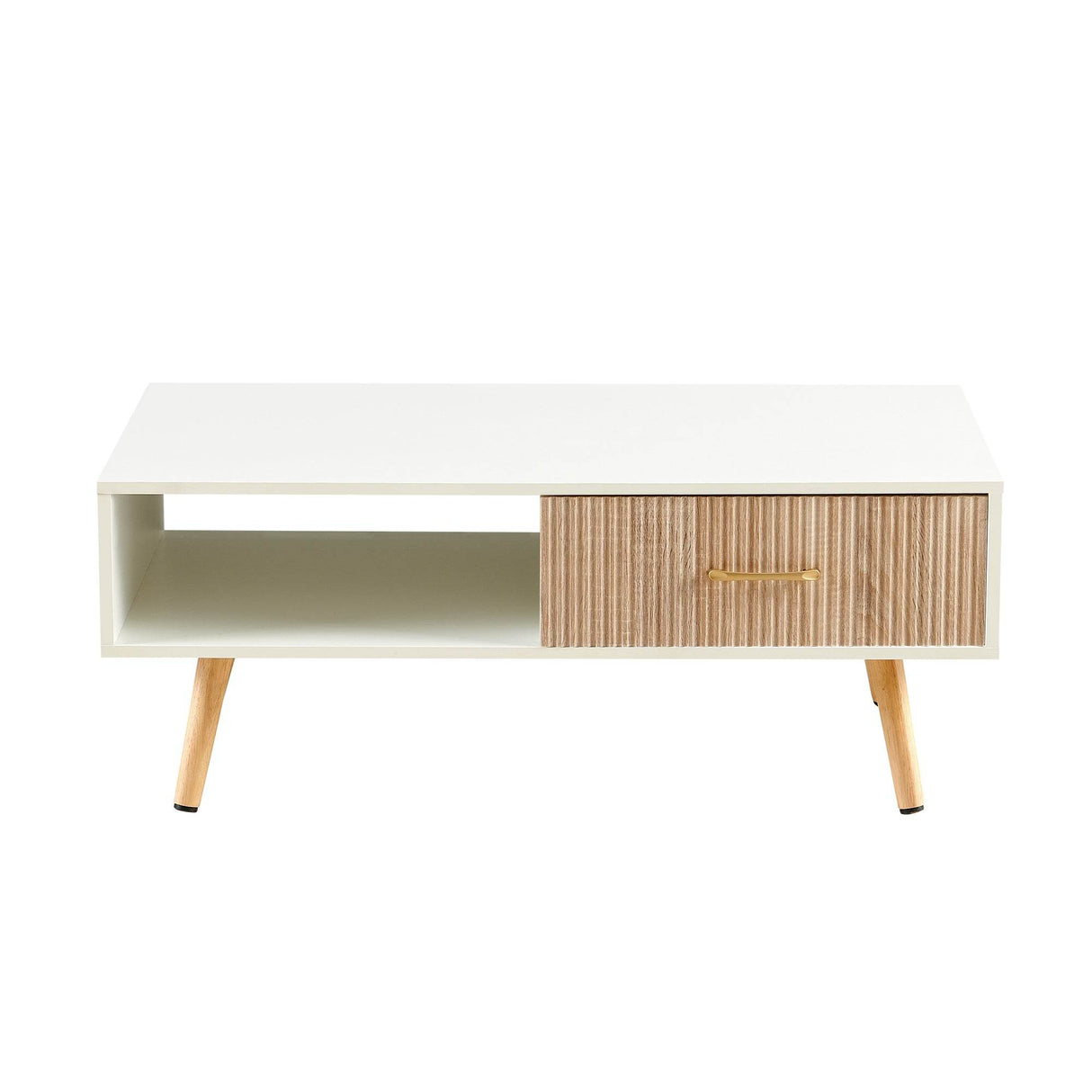 White Solid Wood Sliding Drawer Coffee Table - Sleep Galleria