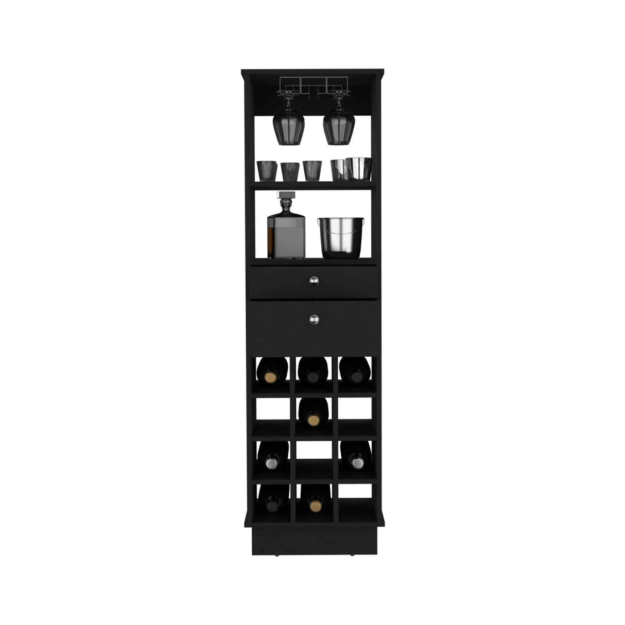Modern Bar Cabinet With Twelve-Built-In Wine Rack and Drawers - Omega Lifestyles
