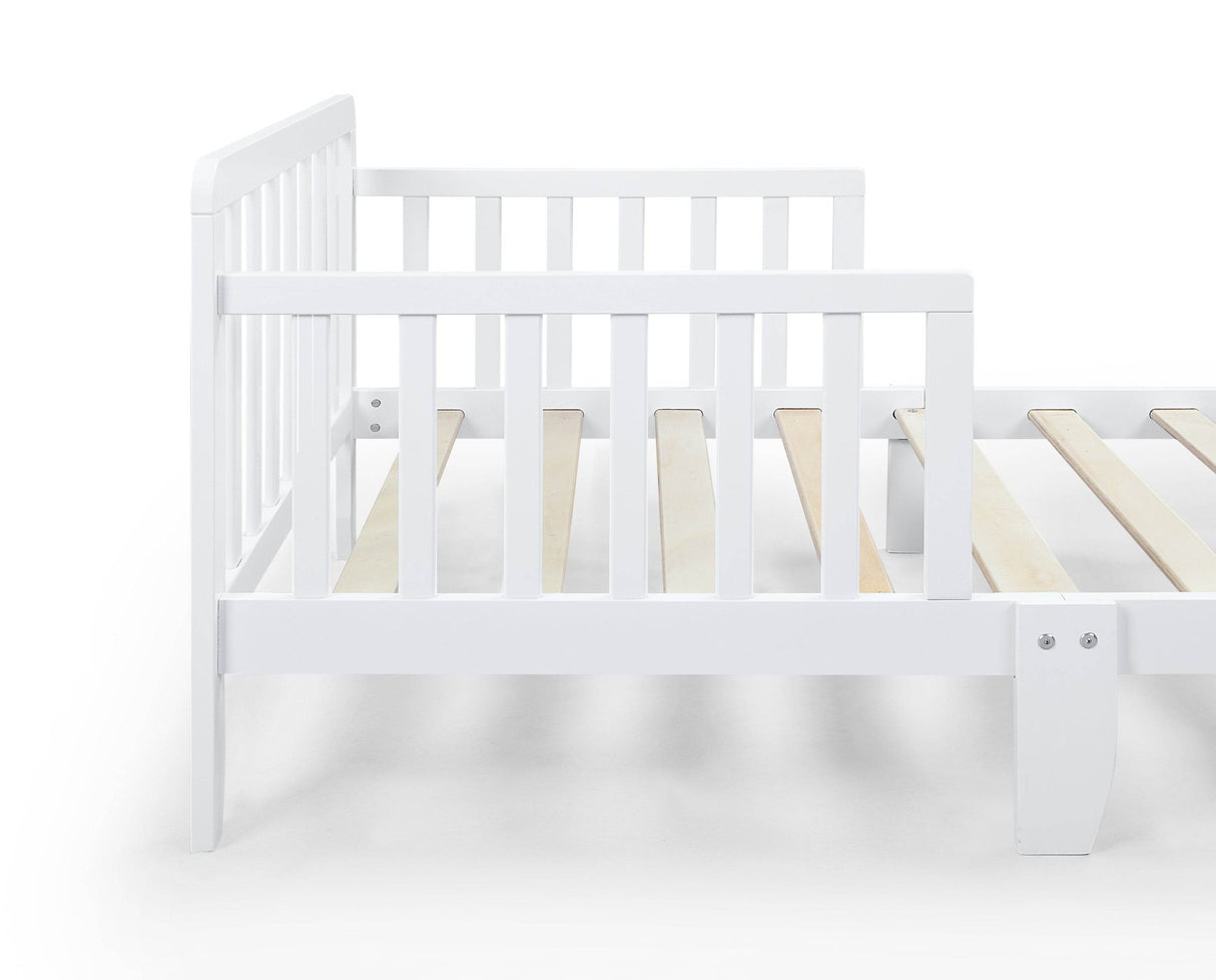 Solid Wood White Toddler Bed With Safety Rails - Omega Lifestyles