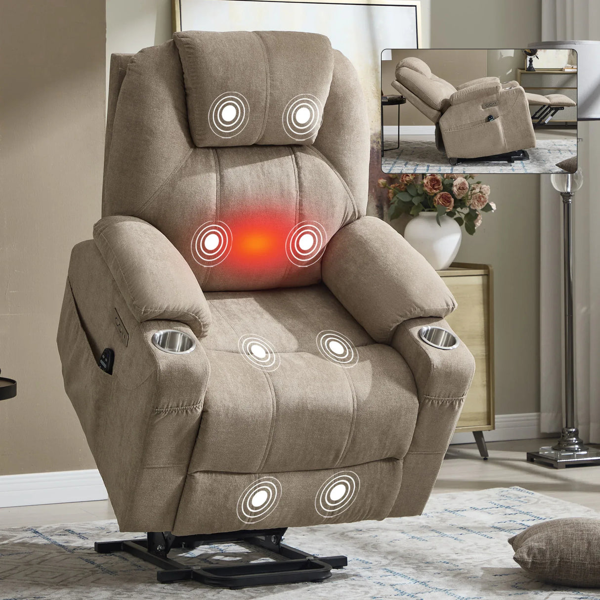 Power Lift Recliner Chair With 8-Point Massage And Heating - Omega Lifestyles