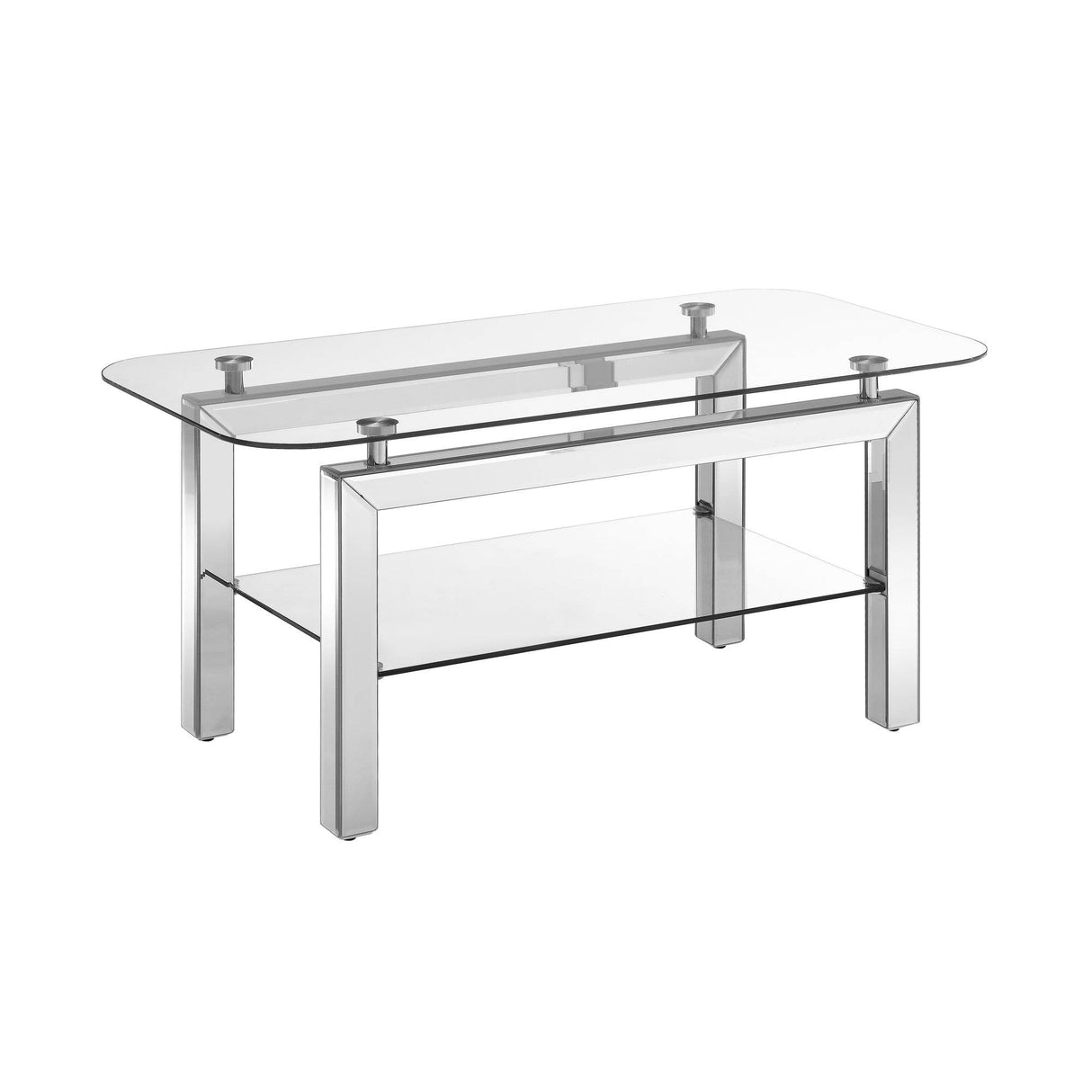 Rectangular Tempered Glass Coffee Table With Mirrored Legs - Sleep Galleria