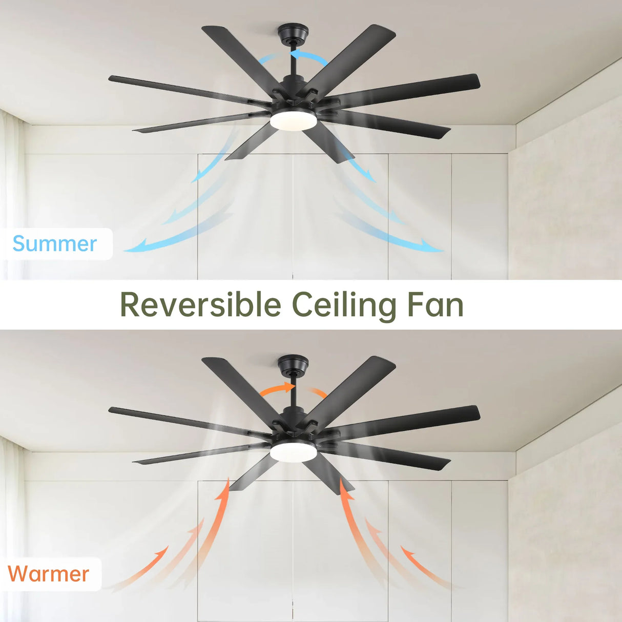 66-Inch Matte Black Smart Reversible DC Motor Ceiling Fan - Omega Lifestyles