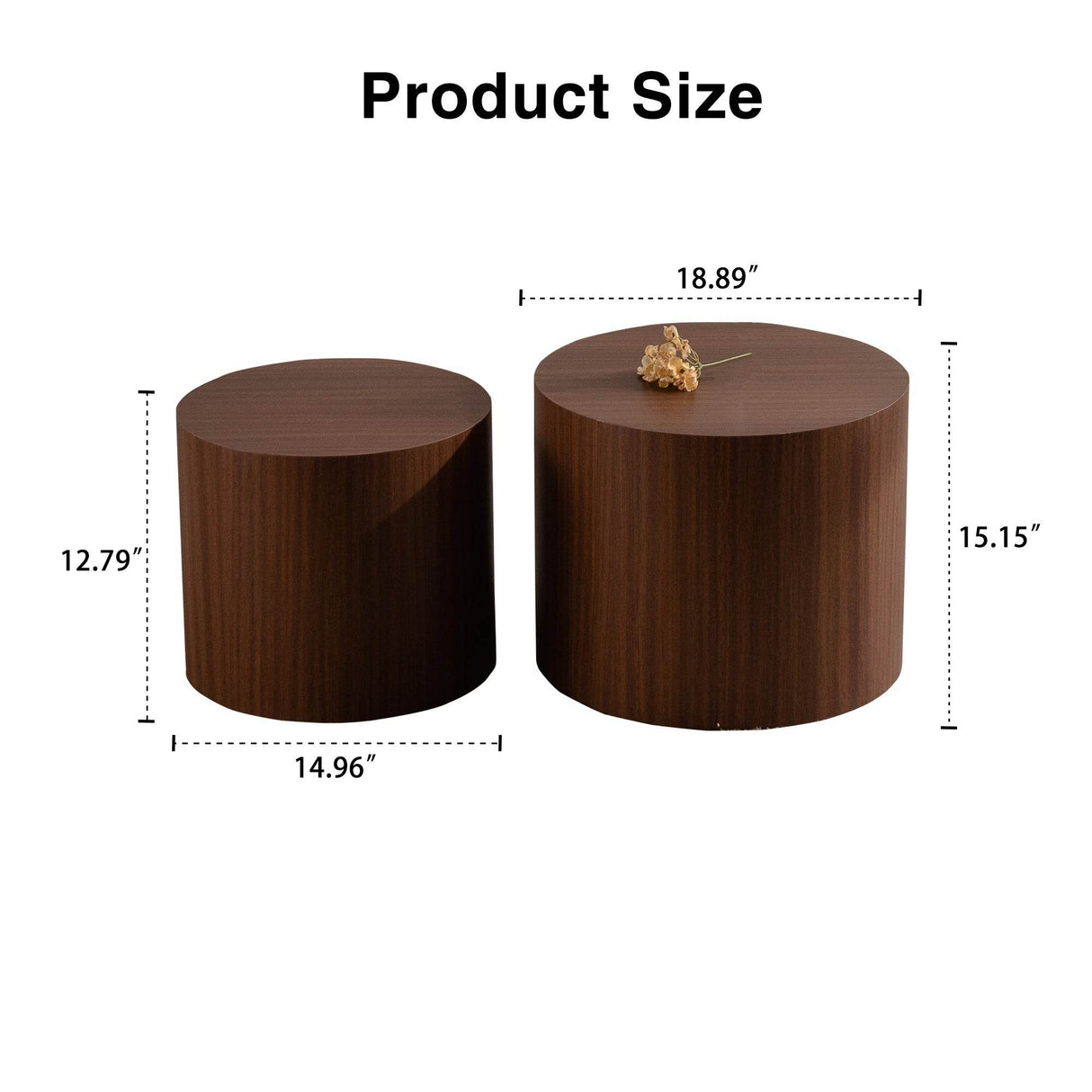 Set of 2 Modern Round Walnut Nesting Coffee Tables - Sleep Galleria