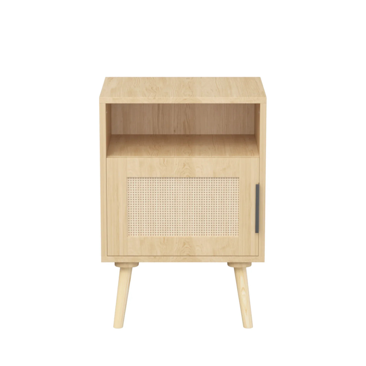 Oak Rattan Bedroom Nightstand With Solid Wood Legs - Omega Lifestyles
