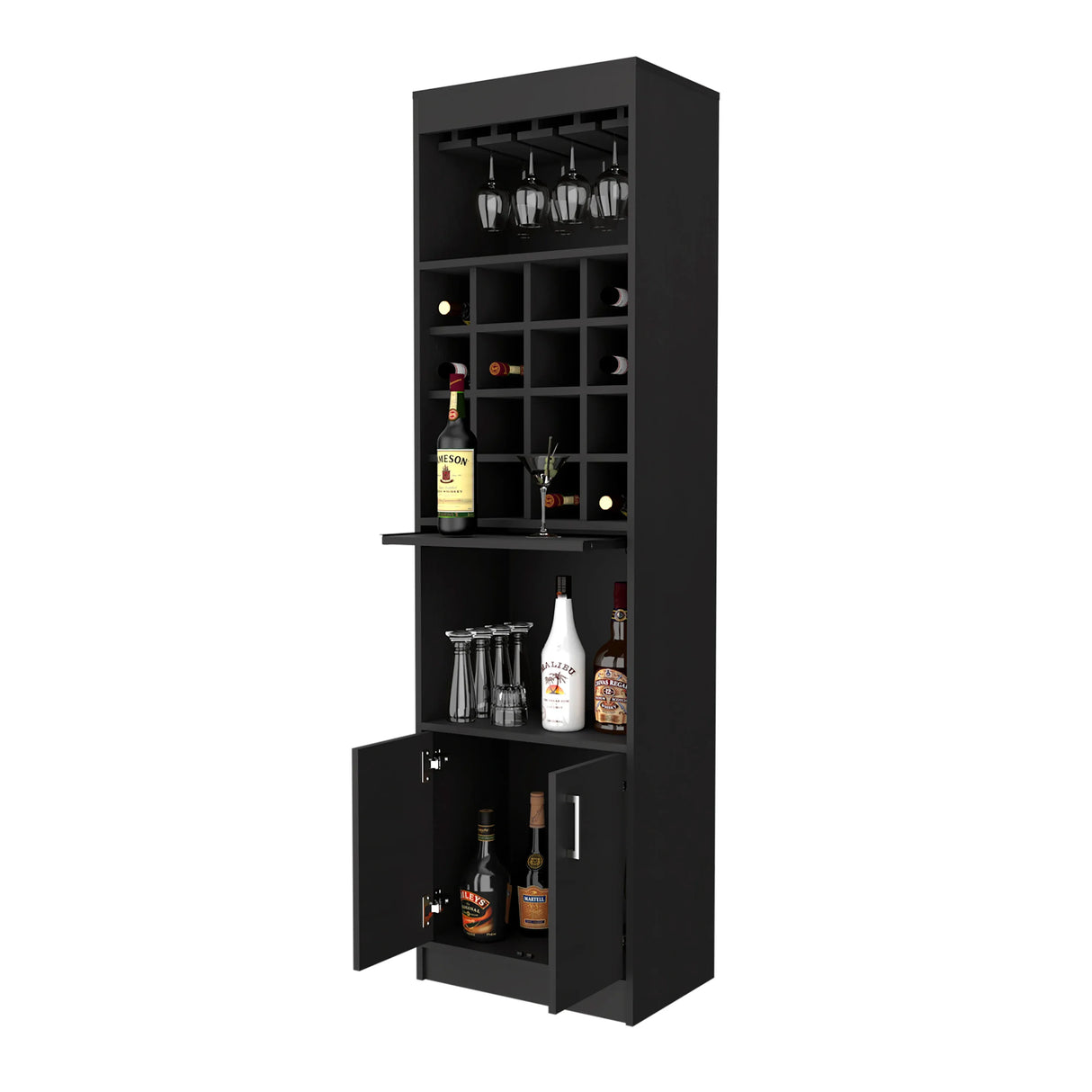 Black Particle Board Bar Cabinet With Wine Rack - Omega Lifestyles