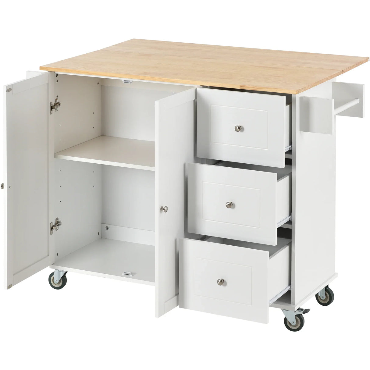 Rolling Mobile Kitchen Island With Solid Wood Top And Storage Cabinet - Omega Lifestyles