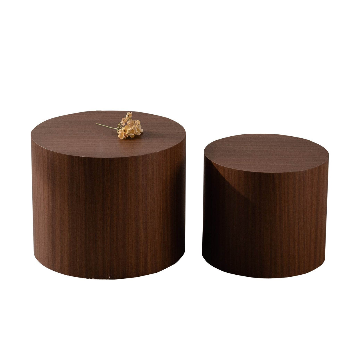 Set of 2 Modern Round Walnut Nesting Coffee Tables - Sleep Galleria