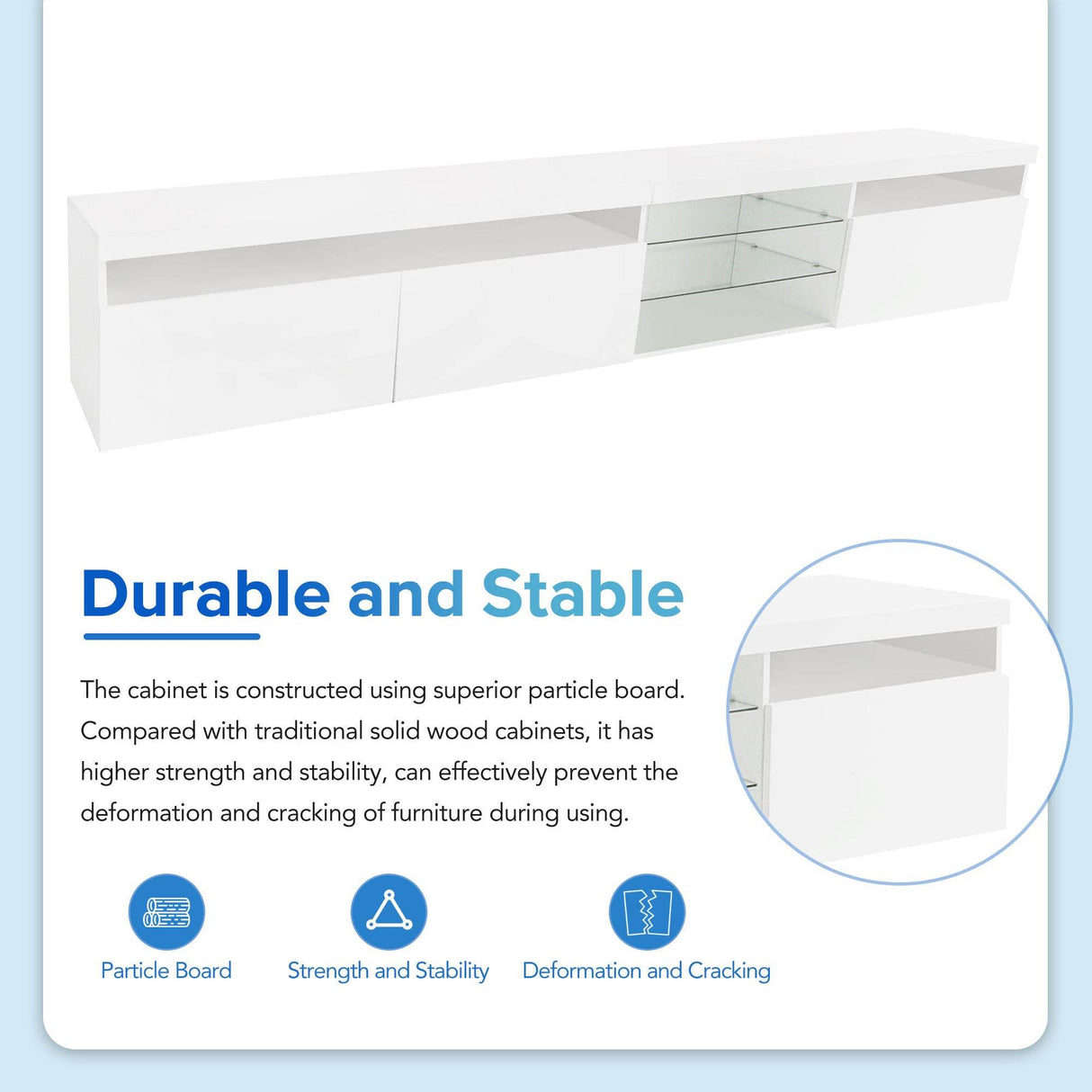 White Modern LED Light Particle Board TV Stand - Sleep Galleria