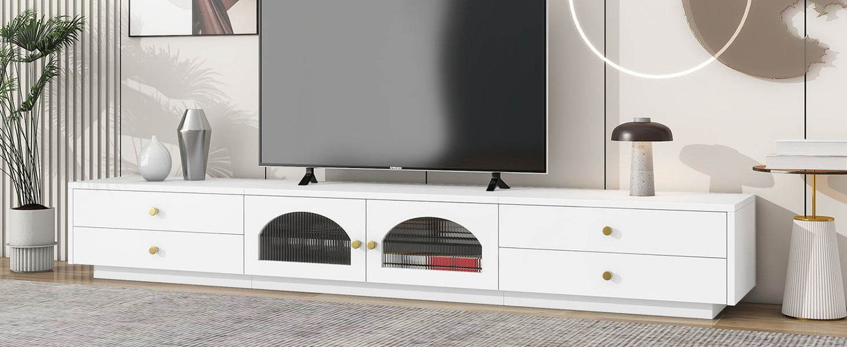 Modern White Particle Board TV Stand With Drawers - Sleep Galleria
