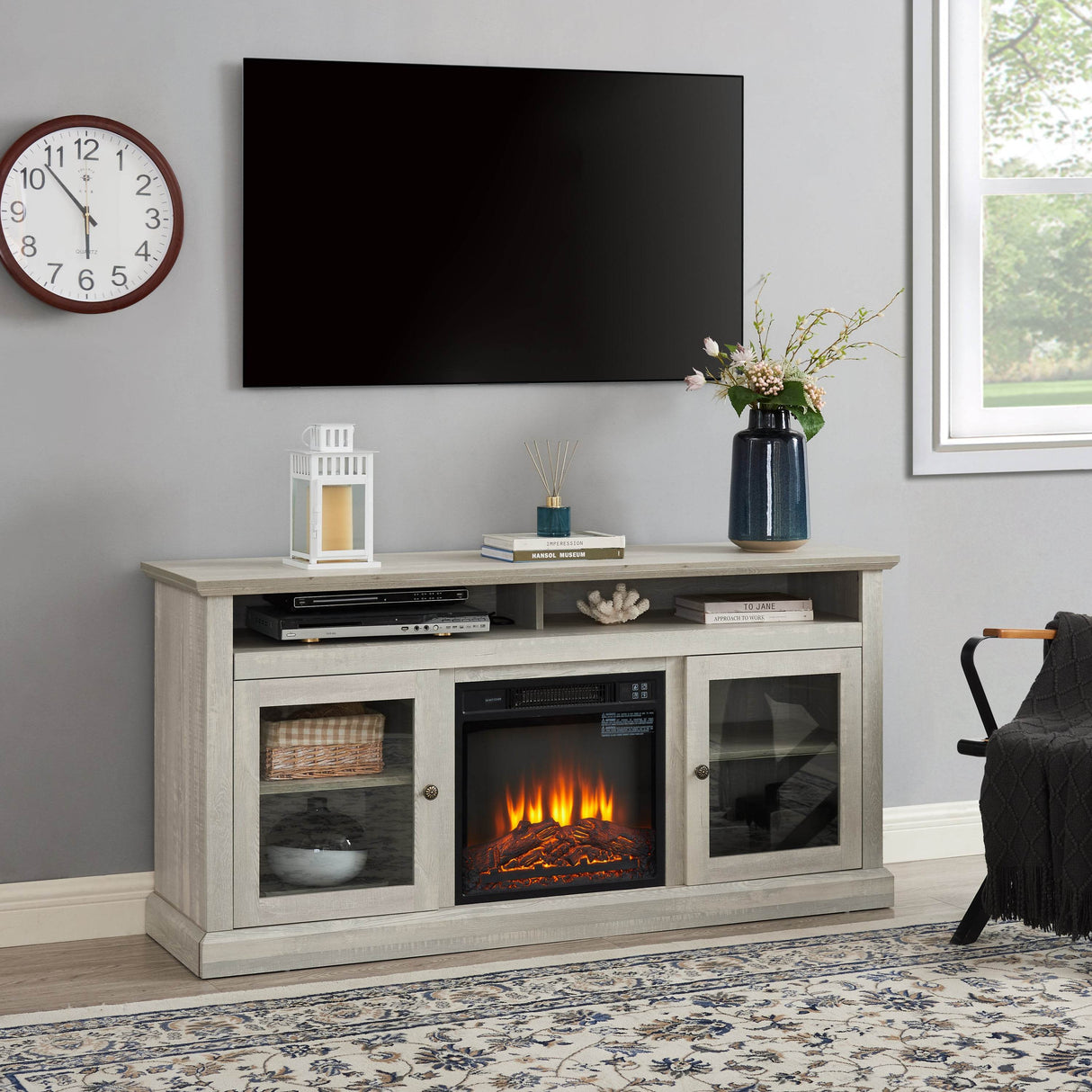 60-Inch Stone Gray MDF Fireplace TV Media Stand - Sleep Galleria