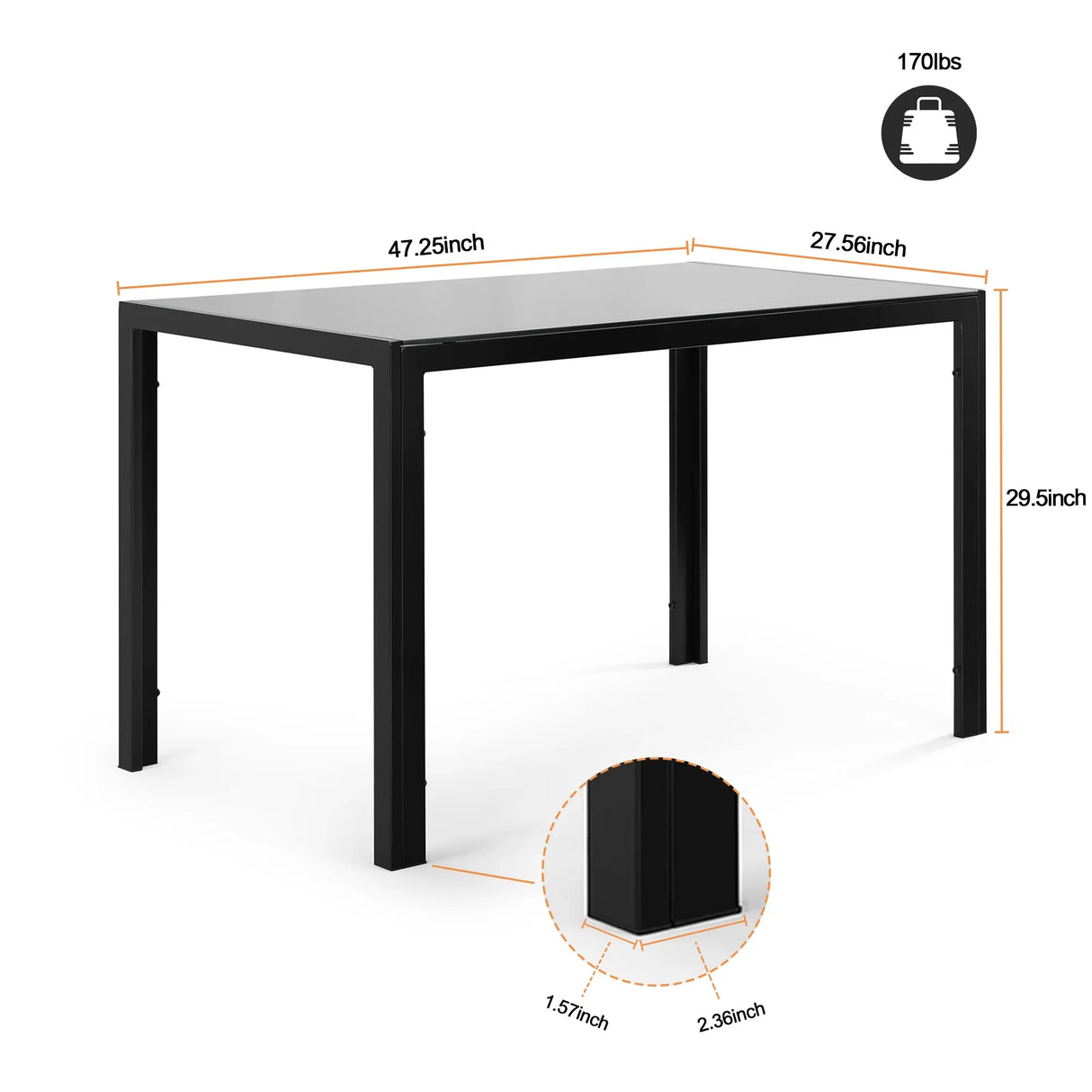 Black Tempered Glass Metal Frame Dining Table For Four - Omega Lifestyles
