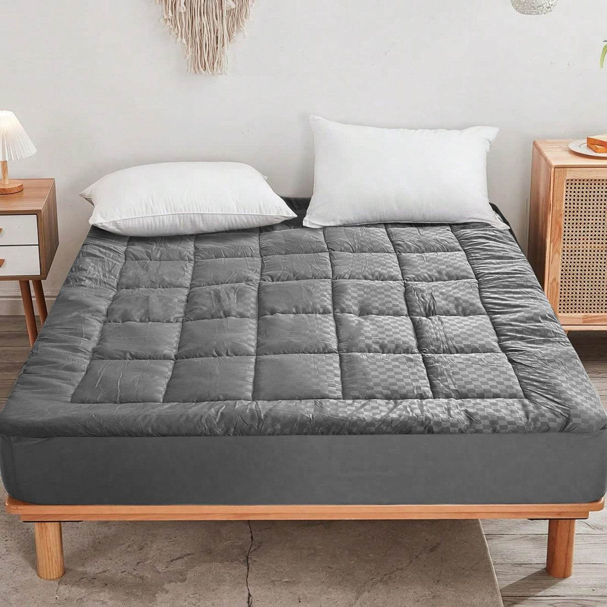 Ultra-Plush Gray Cotton Mattress Bedspread King Size - Sleep Galleria