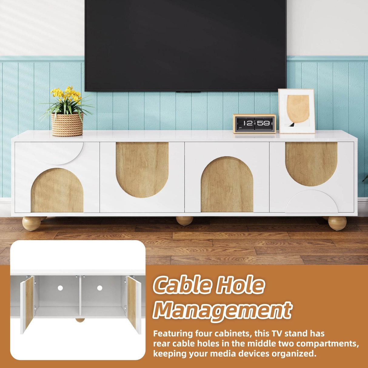 Farmhouse White MDF TV Stand With Cabinets - Sleep Galleria