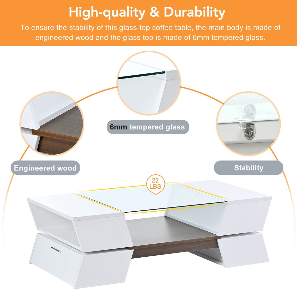 Modernist 2-Tier White Glass Top Coffee Table - Sleep Galleria