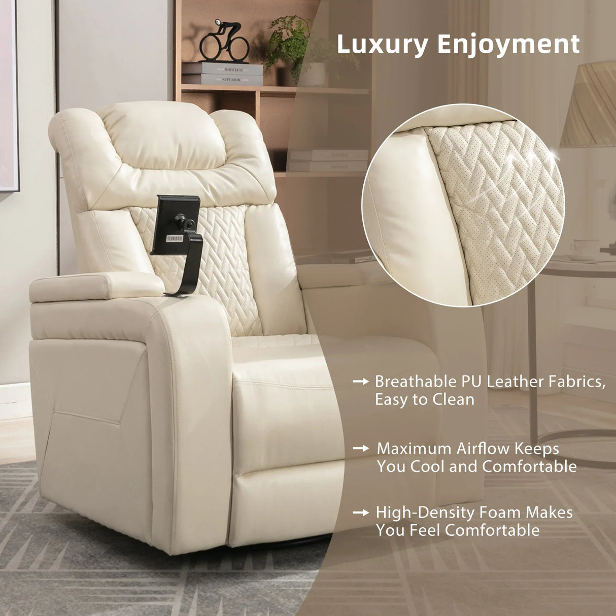 Power PU Leather Recliner Chair With Tray Table USB Port - Omega Lifestyles