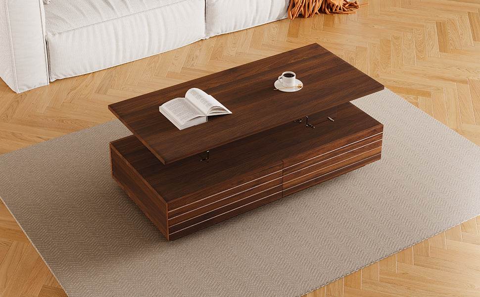 Modern Walnut Rectangle Coffee Table With LED Lights - Sleep Galleria