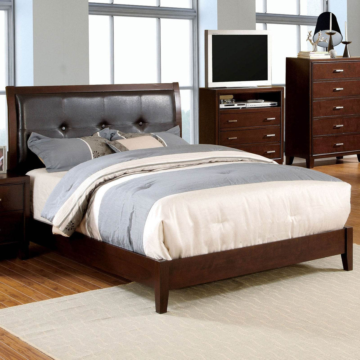 Contemporary Brown Cherry Solid Wood King Bed Frame