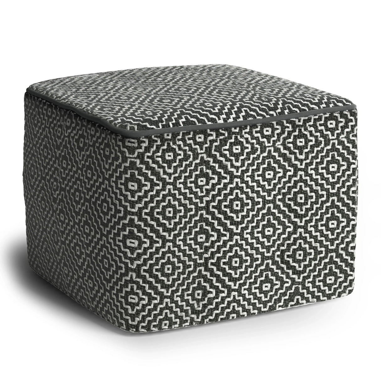 Square Woven Outdoor Indoor Gray Fabric Pouf Seat - Omega Lifestyles