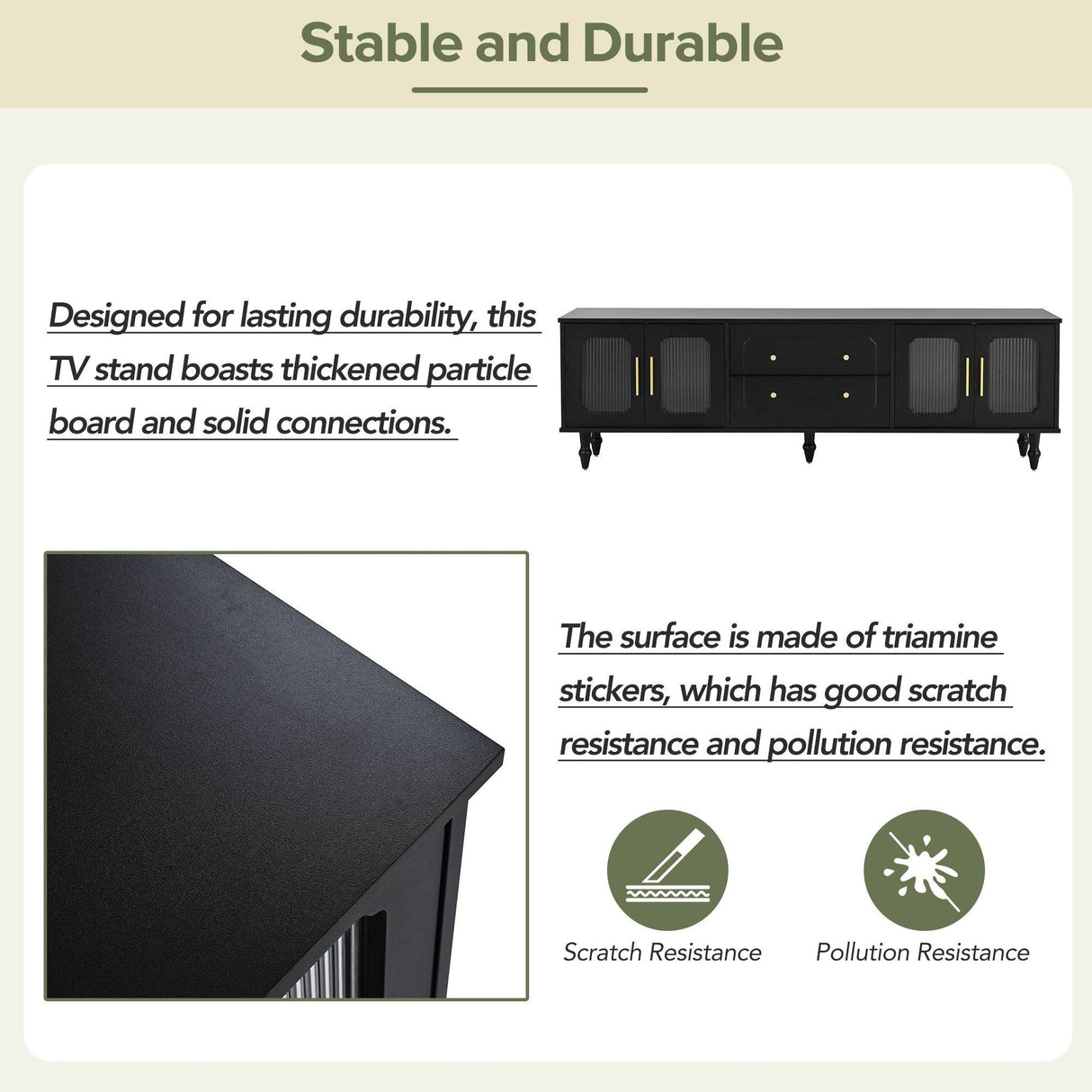 Retro Vintage Black TV Stand With Fluted Glass Doors - Sleep Galleria