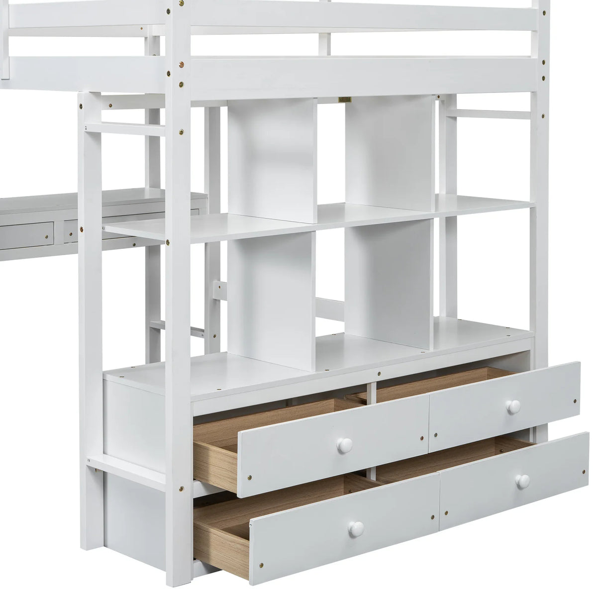 Full White Pine Full Loft Bed With Built-In Desk - Omega Lifestyles