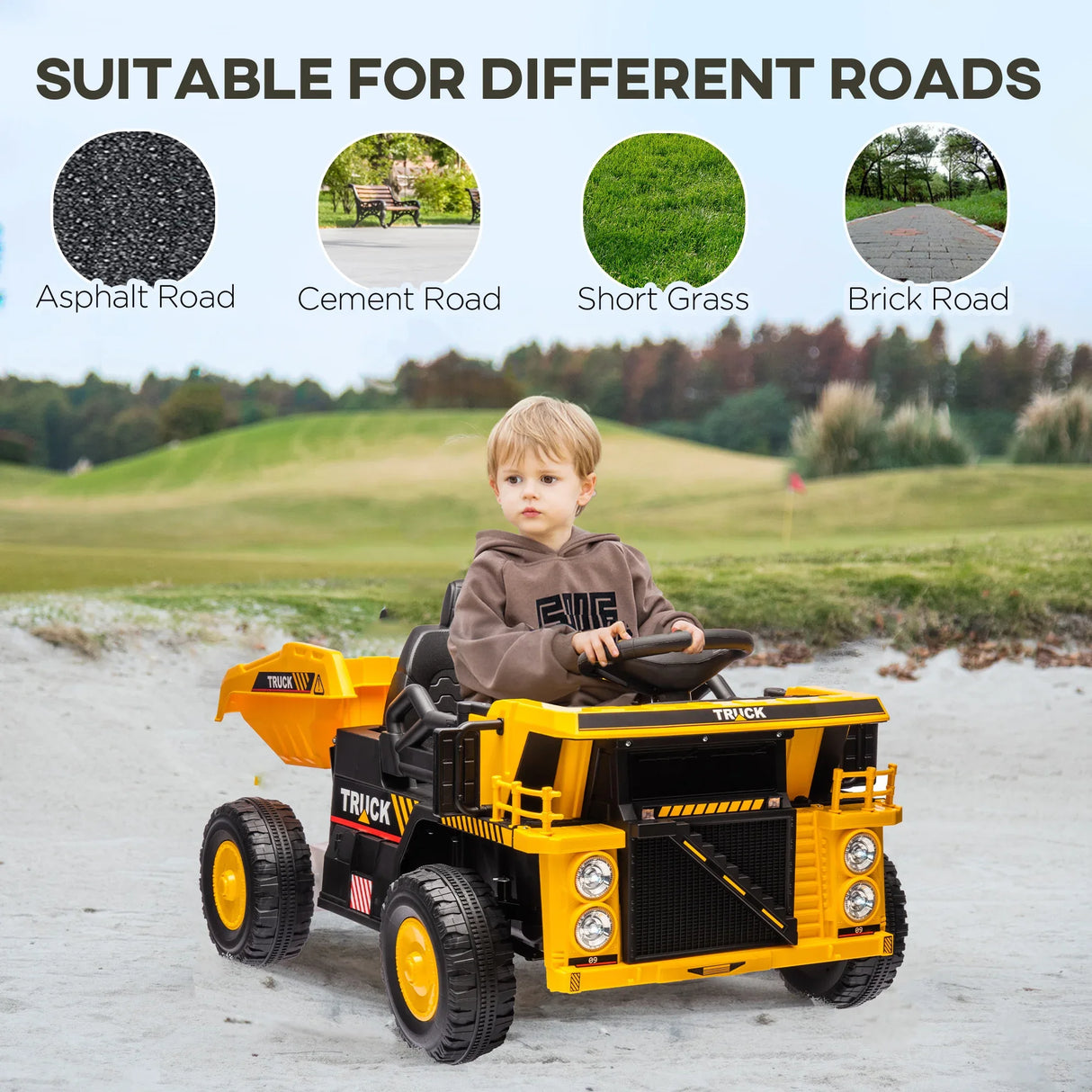 12V Kids Electric Ride-On Dump Truck With Suspension - Omega Lifestyles