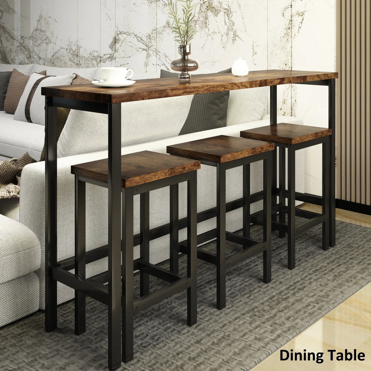 4-Piece Extra Long Counter Height Metal Frame Dining Table Set - Omega Lifestyles